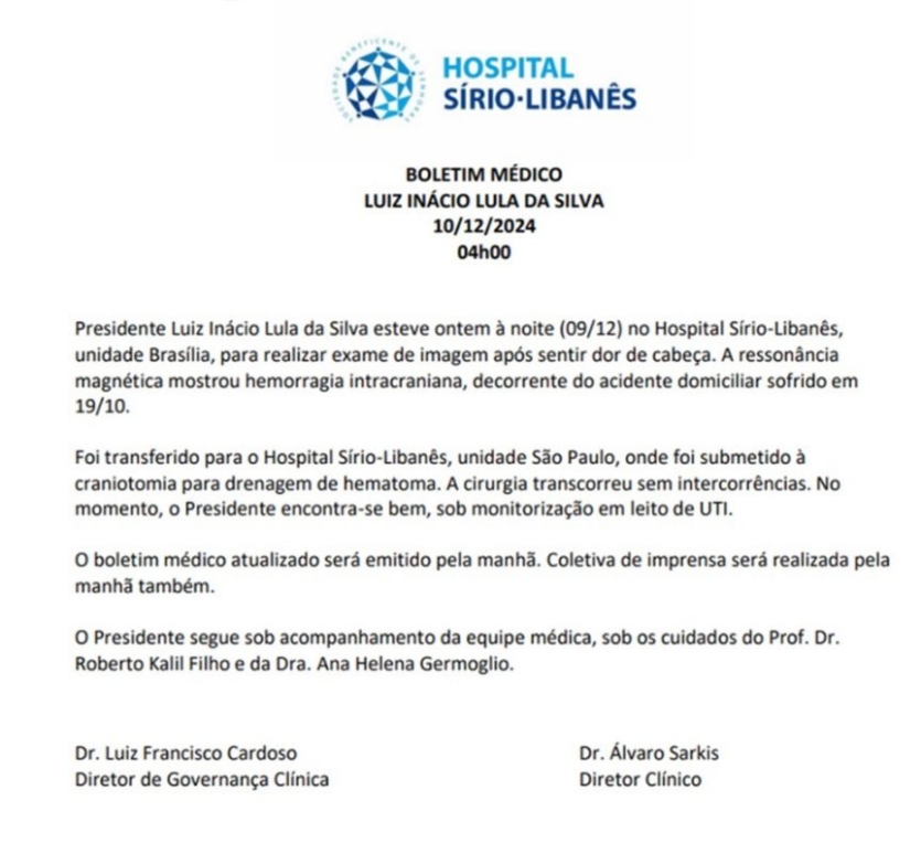 Boletim Medico Lula Cirurgia Sao Paulo 863x800